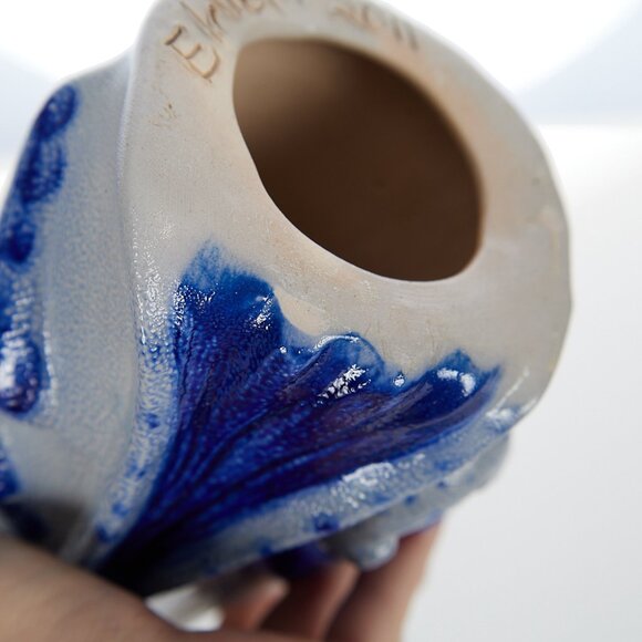 Eldreth Pottery Salt Glaze Santa Blue Stoneware 9” Father Christmas Signed 2011 - Picture 6 of 10